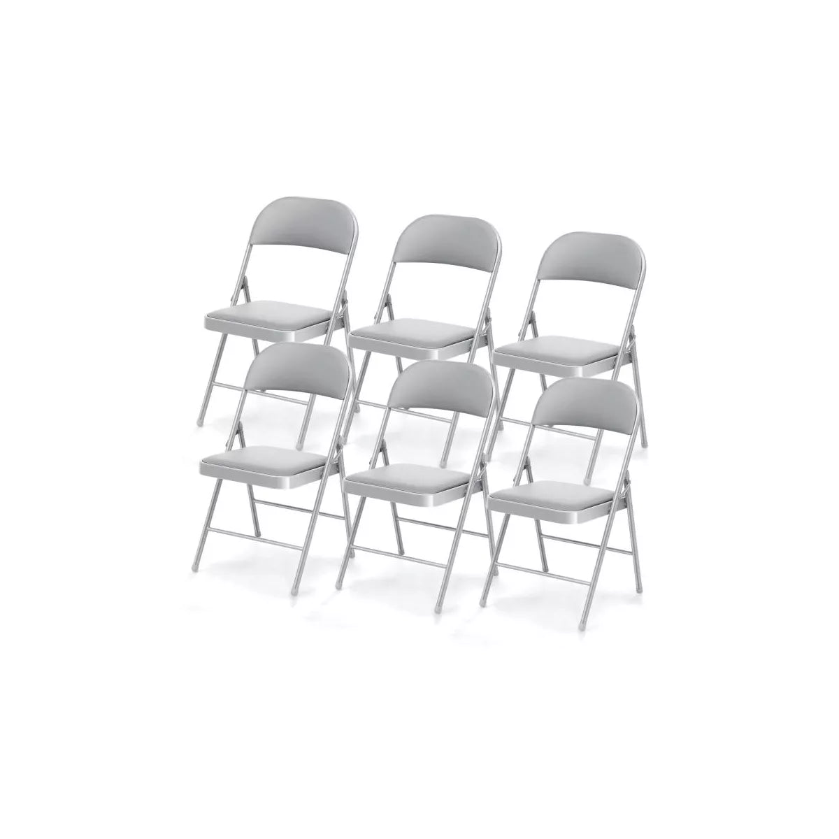 SUGIFT Folding Chairs with Padded Seats, Metal Frame with Vinyl Seat and Back, Capacity 350lbs, Gray, Set of 6