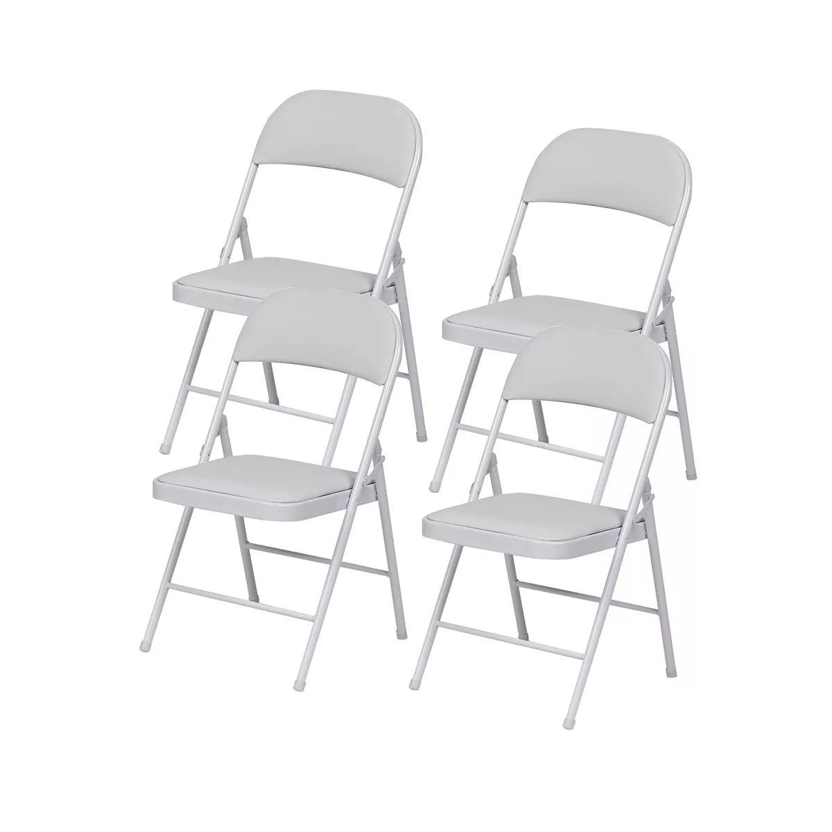 SUGIFT 4 Pack Folding Chairs with Padded Seats, Metal Frame with Pu Leather Seat and Back, Capacity 350 lbs, White