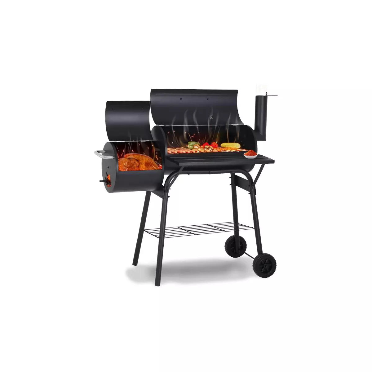 SUGIFT Outdoor Portable BBQ Charcoal Grill with Offset Smoker for Pit Patio Backyard