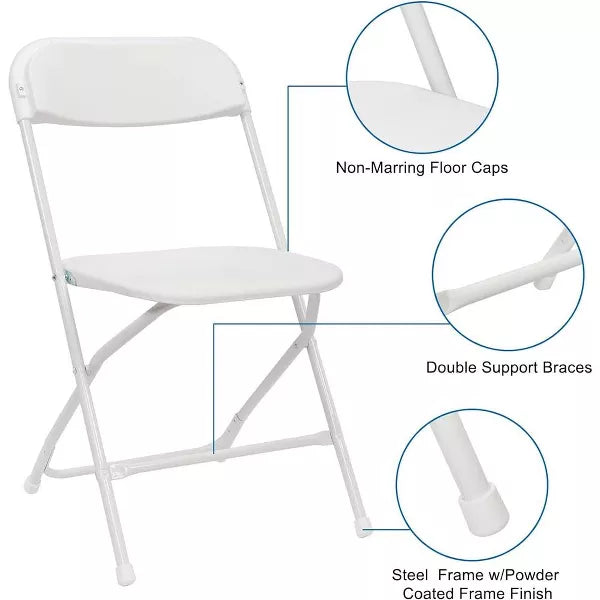 SUGIFT 6 Pack Plastic Folding Chair Outdoor Indoor White Folding Chairs, 350lbs Capacity, White