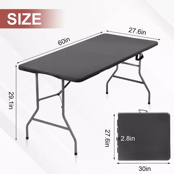 SUGIFT 5 ft Folding Table Fold-in-Half Plastic Table