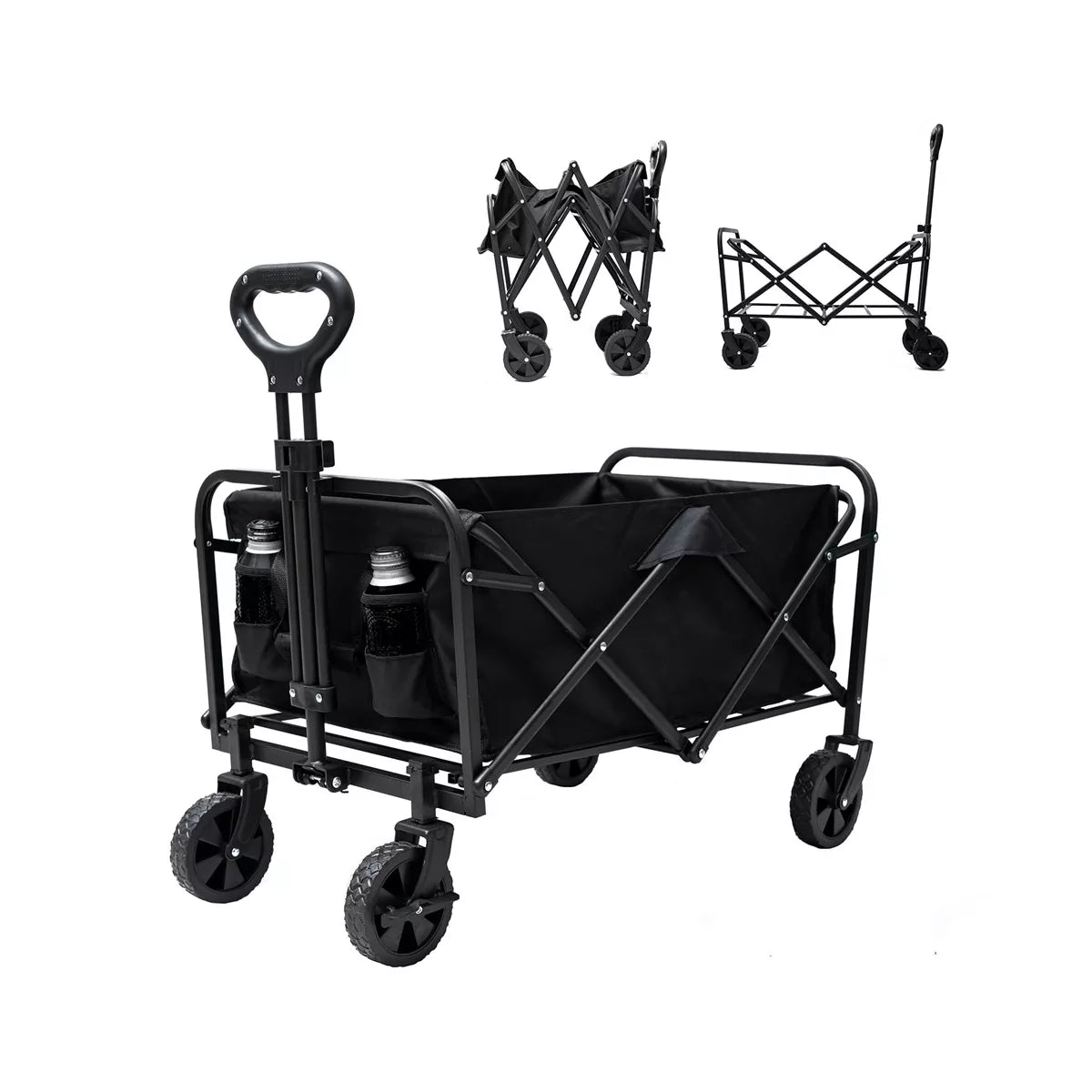 SUGIFT Folding Wagon Cart, Portable Small Wagon, Heavy Duty Outdoor Camping, Black