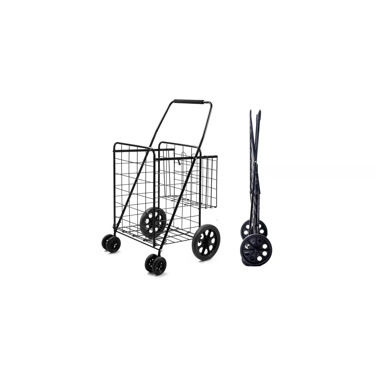 SUGIFT Folding Shopping Cart Jumbo Basket Grocery Laundry with Swivel Wheels Black