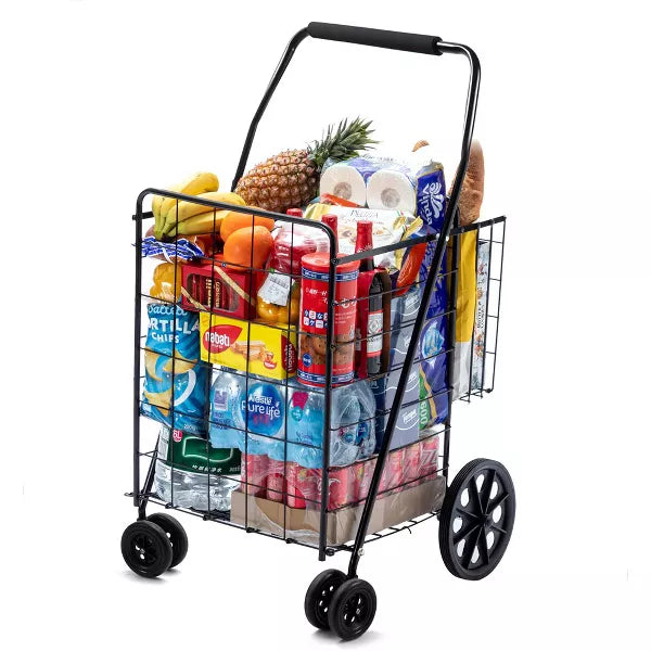 SUGIFT Folding Shopping Cart Jumbo Basket Grocery Laundry with Swivel Wheels Black