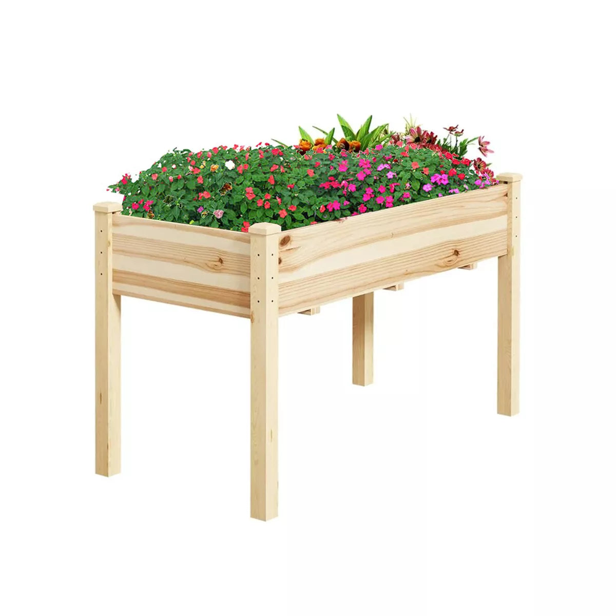 SUGIFT Raised Garden Beds for Outdoor Plants Wood Planter Box for Backyard, Patio - Natural