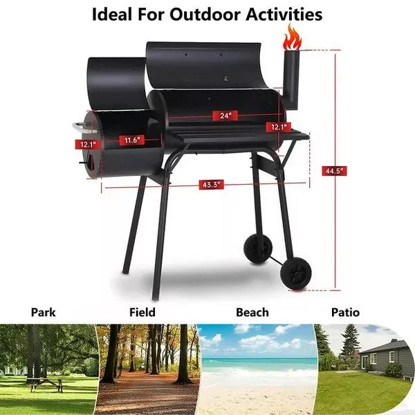 SUGIFT Outdoor Portable BBQ Charcoal Grill with Offset Smoker for Pit Patio Backyard