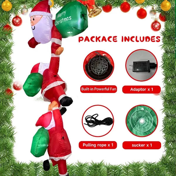 SUGIFT 8ft Hanging Christmas Inflatable Decoration Inflatable Santa Claus with Build-in LED