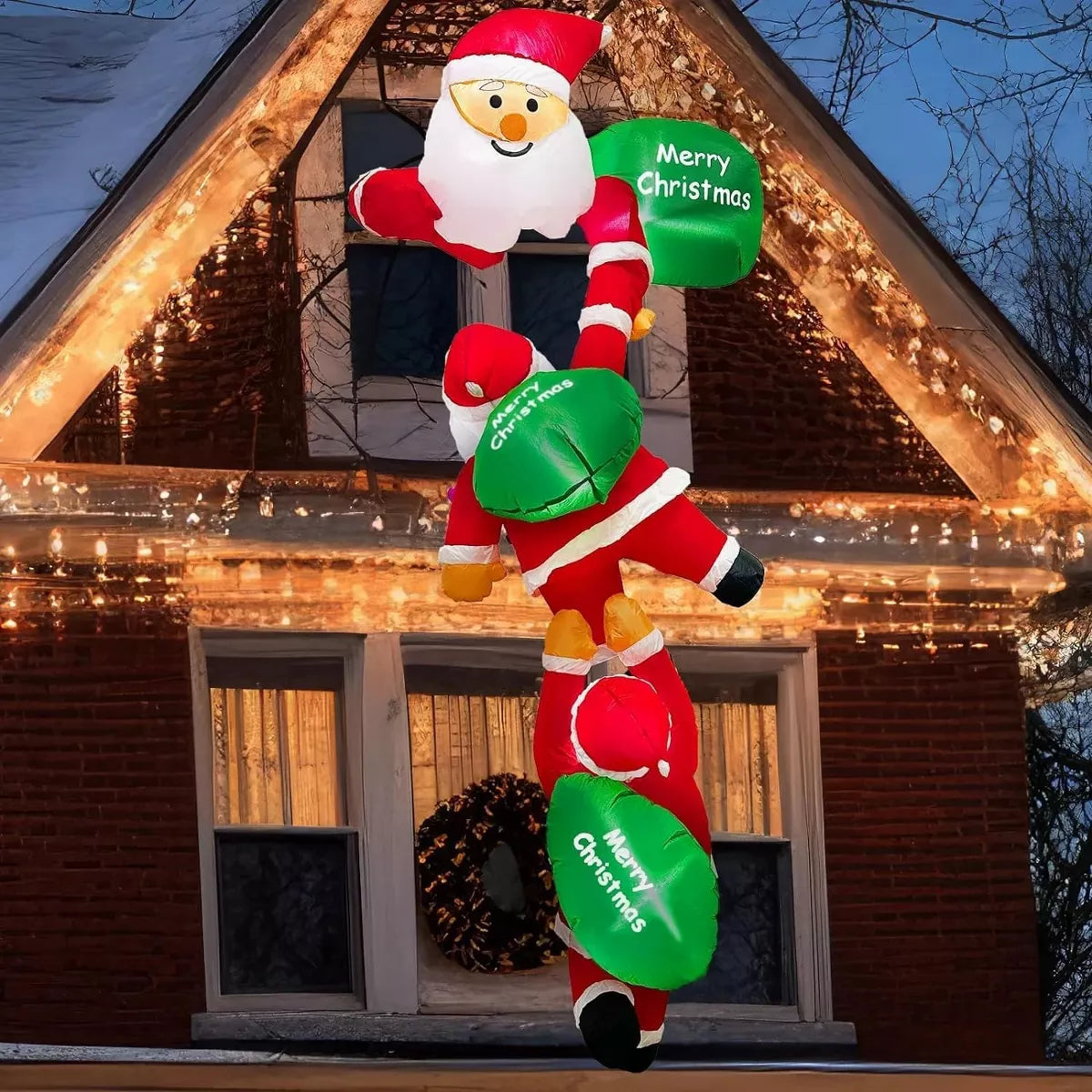 SUGIFT 8ft Hanging Christmas Inflatable Decoration Inflatable Santa Claus with Build-in LED