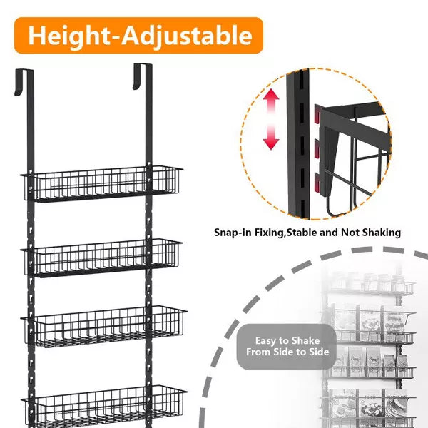 SUGIFT Over the Door Pantry Organizer with 6 Tier Adjustable Shelves, Black