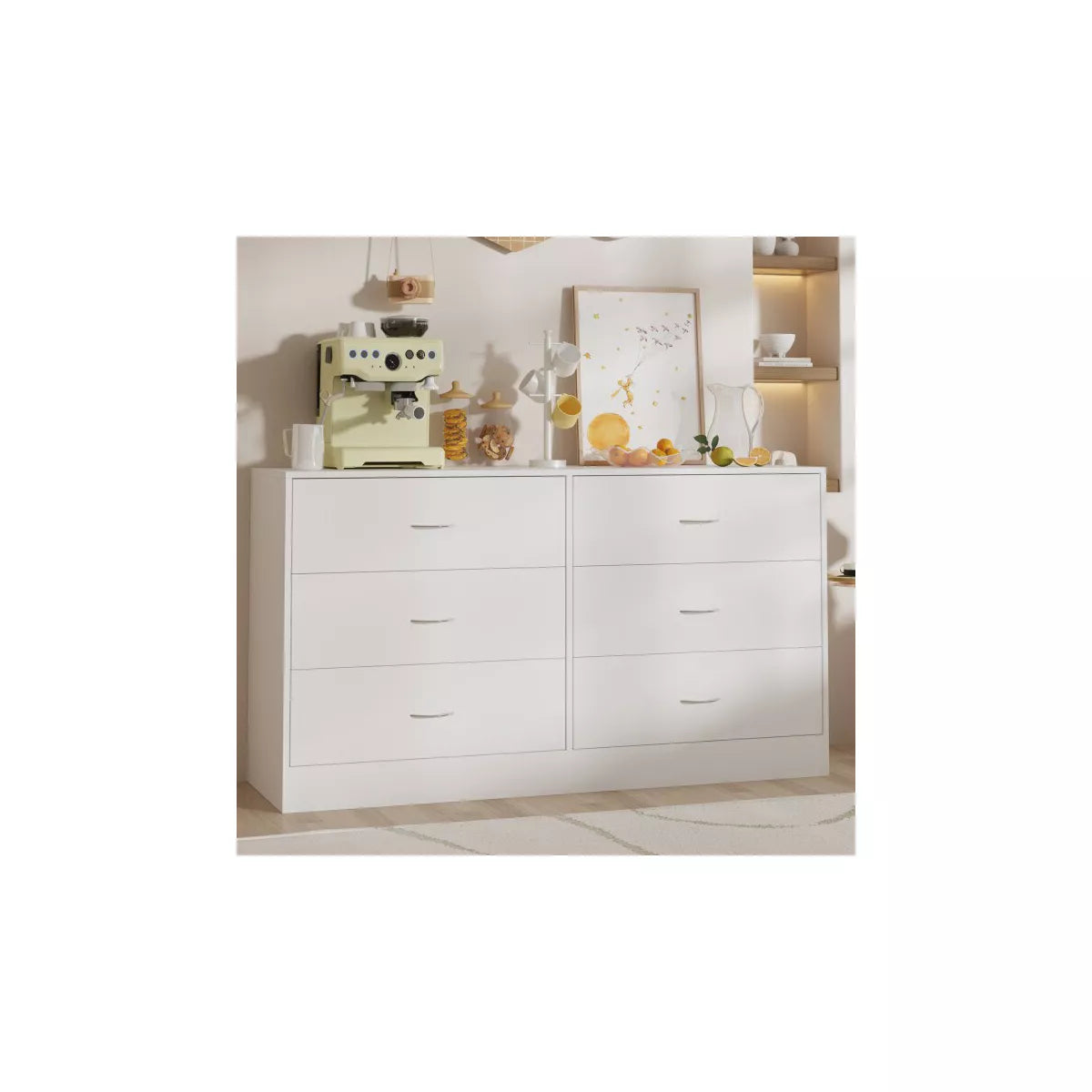 SUGIFT 6 Drawer Dresser, Modern Wood Chest of Drawers for Bedroom, White