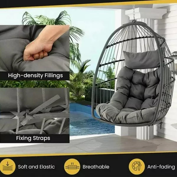 SUGIFT Hanging Egg Chair Wicker Swing Hammock Chair, Gray