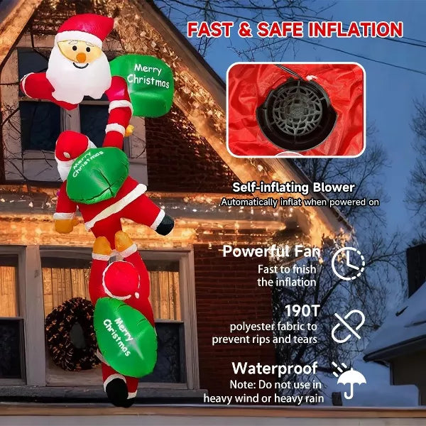 SUGIFT 8ft Hanging Christmas Inflatable Decoration Inflatable Santa Claus with Build-in LED