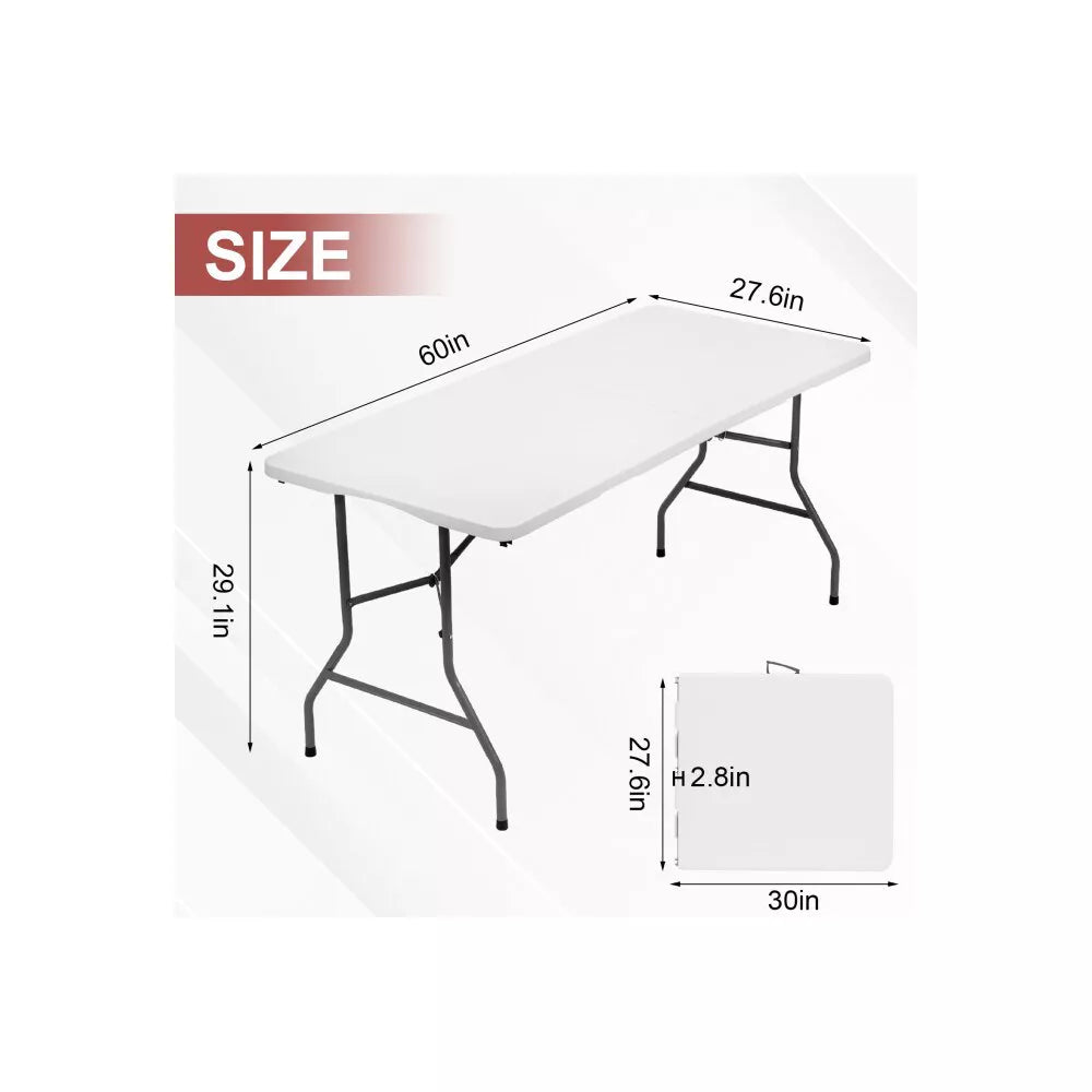 SUGIFT 5 ft Folding Table Fold-in-Half Plastic Table