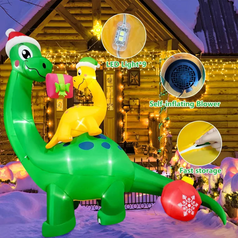 9.5 ft Christmas Inflatables Outdoor Decorations Inflatable Christmas Dinosaur and Dinosaur Baby