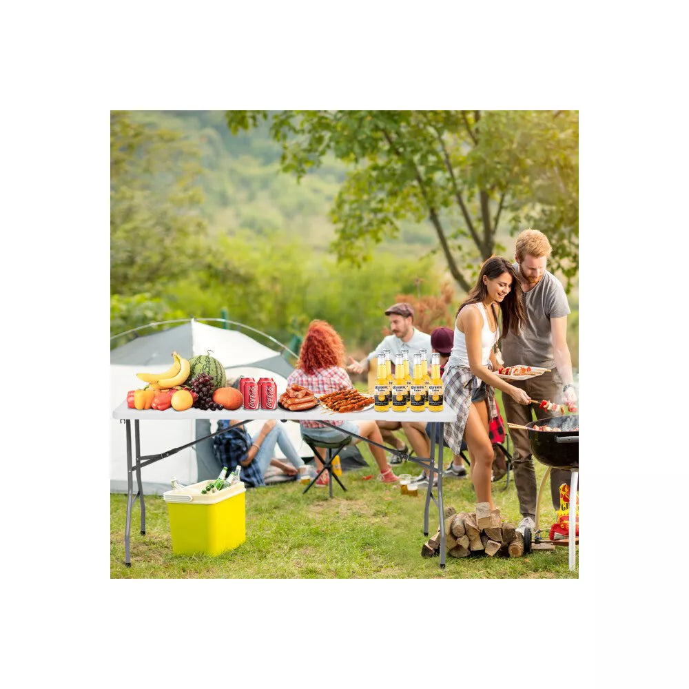 SUGIFT 5 ft Folding Table Fold-in-Half Plastic Table