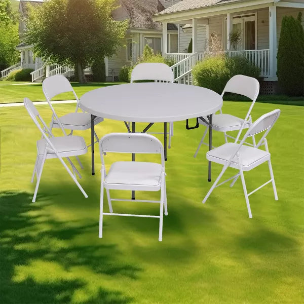 SUGIFT 6 Pack Folding Chairs with Padded Seats, Metal Frame with Pu Leather Seat and Back, Capacity 350 lbs, White