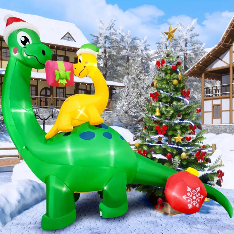 9.5 ft Christmas Inflatables Outdoor Decorations Inflatable Christmas Dinosaur and Dinosaur Baby