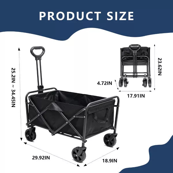 SUGIFT Folding Wagon Cart, Portable Small Wagon, Heavy Duty Outdoor Camping, Black