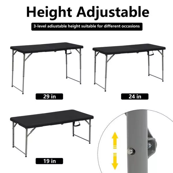 SUGIFT 4ft Portable Plastic Folding Tables for Home Garden Office Indoor Outdoor, Black