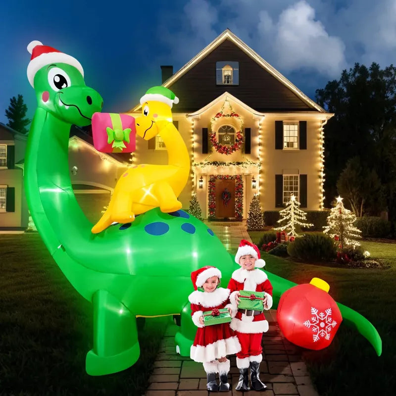 9.5 ft Christmas Inflatables Outdoor Decorations Inflatable Christmas Dinosaur and Dinosaur Baby