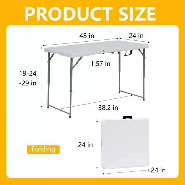 SUGIFT 4ft Portable Plastic Folding Tables for Home Garden Office Indoor Outdoor, White