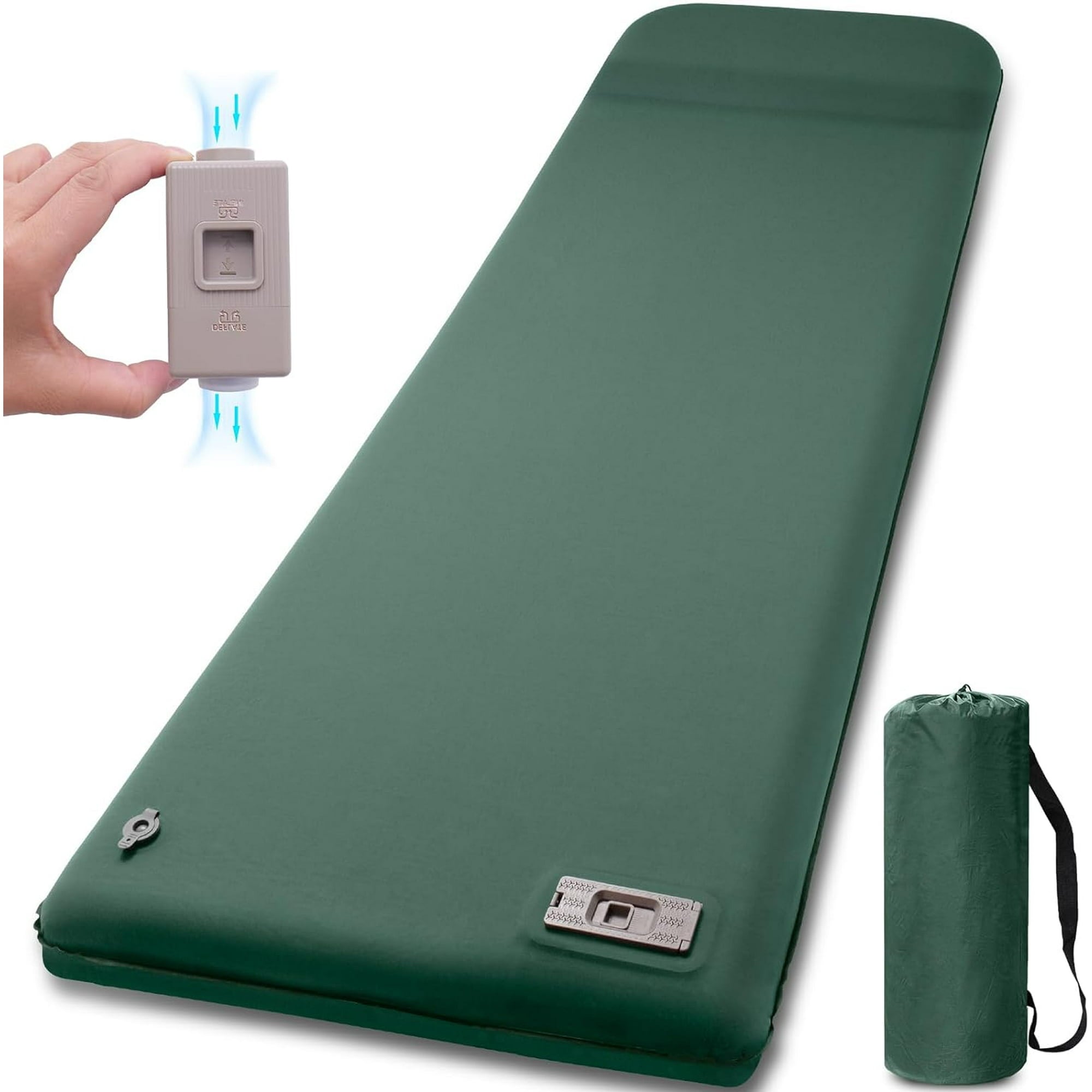 Green Self Inflating Sleeping Pad with Electric Pump for Camping Insulated Camping Mattress Pad with Pillow for Car Travel Tent