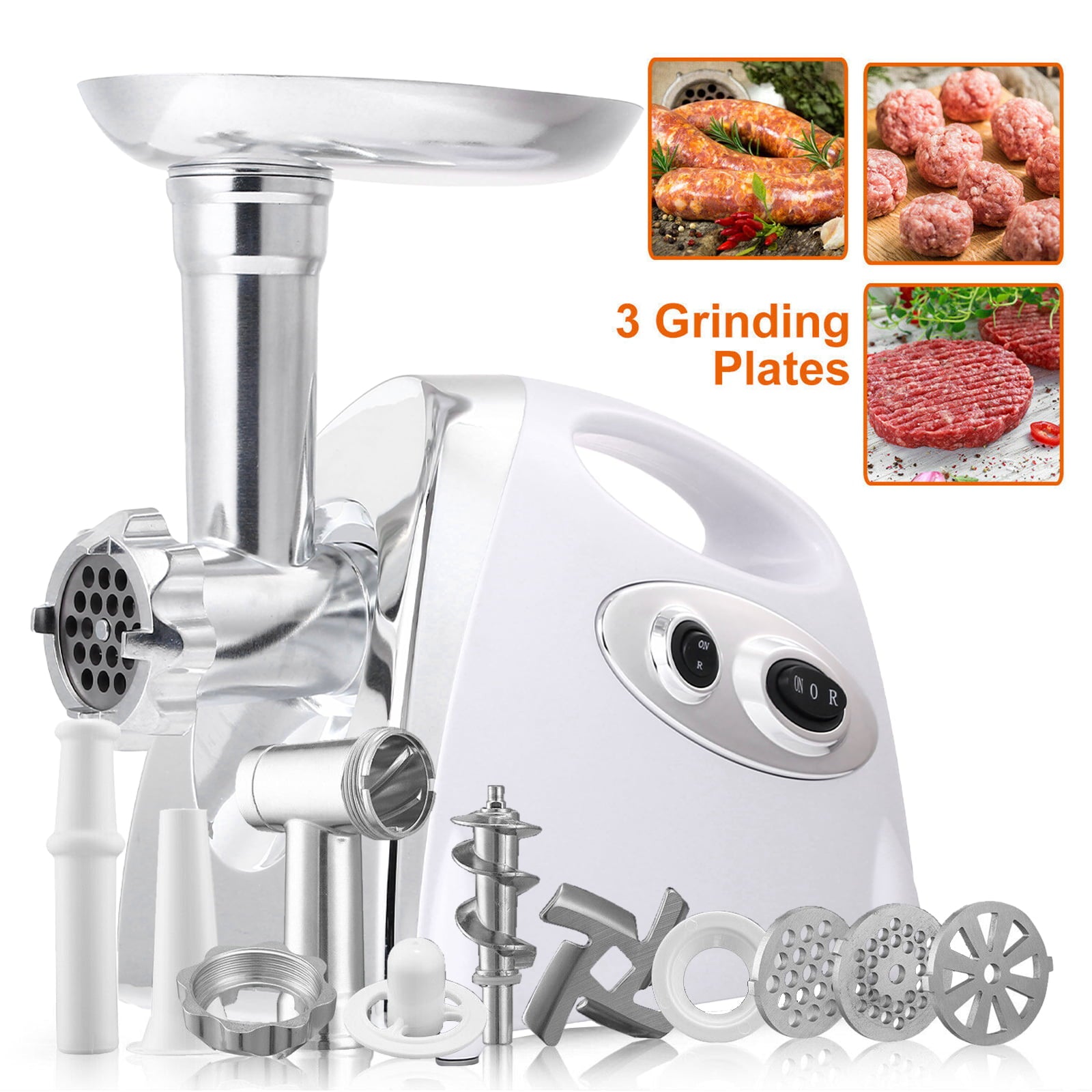 SUGIFT 1200W Electric Meat Grinder with Sausage Kit, 3 Grinder Plates, White