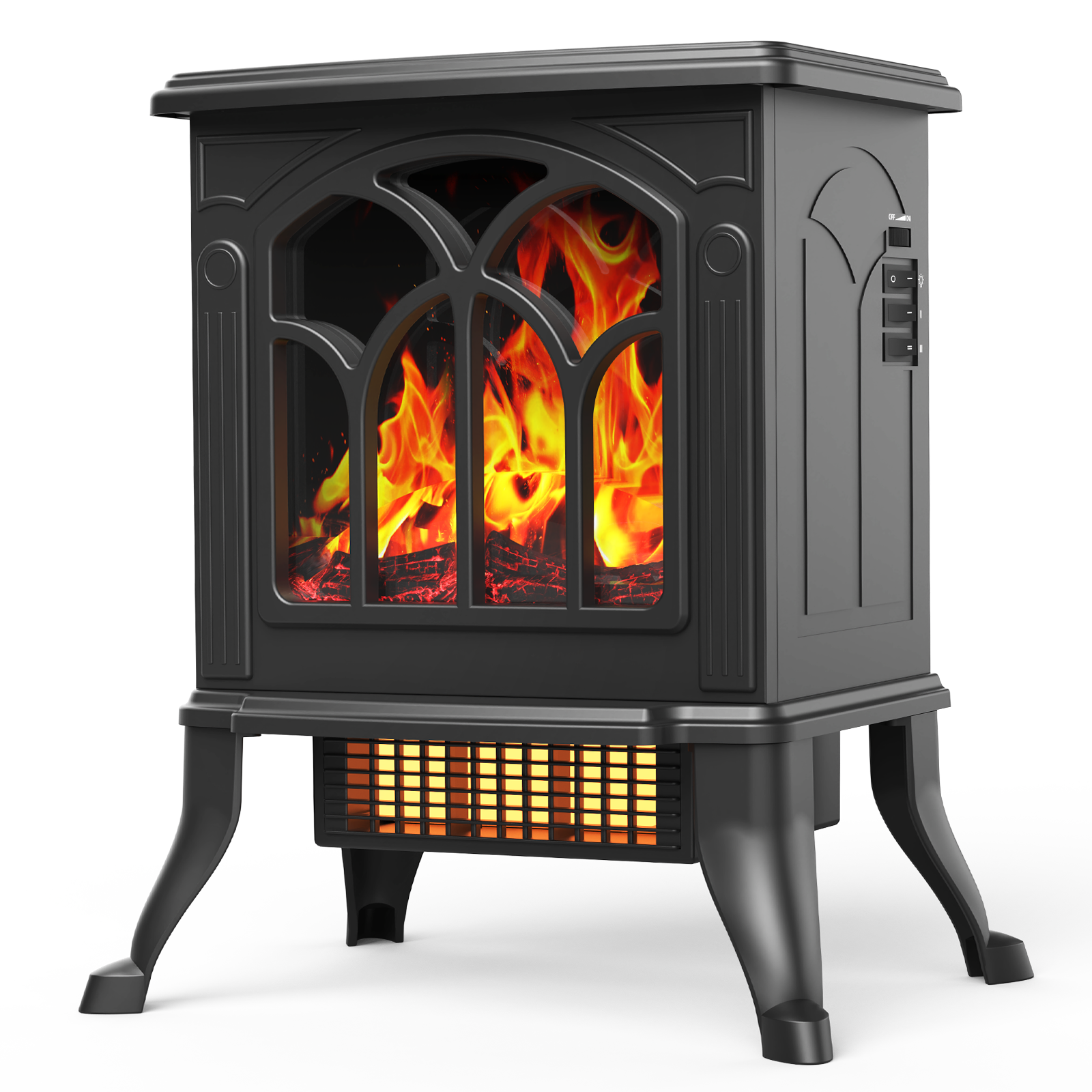 SUGIFT Electric Fireplace Infrared Stove Heater, Freestanding Fireplace Heater, 750W/1500W, Black