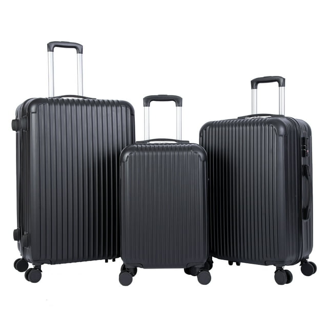 SUGIFT 3 Piece Luggag Sets Nested Spinner Suitcase with TSA Lock and 360 Spinner Wheels 20/24/28 inch Suitcase Sets, Black