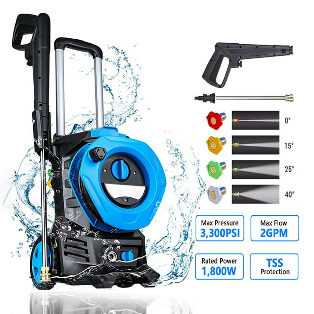 SUGIFT 3300 PSI Electric Pressure Washer with 4 Nozzles for Cars Homes Driveways Patios, Blue