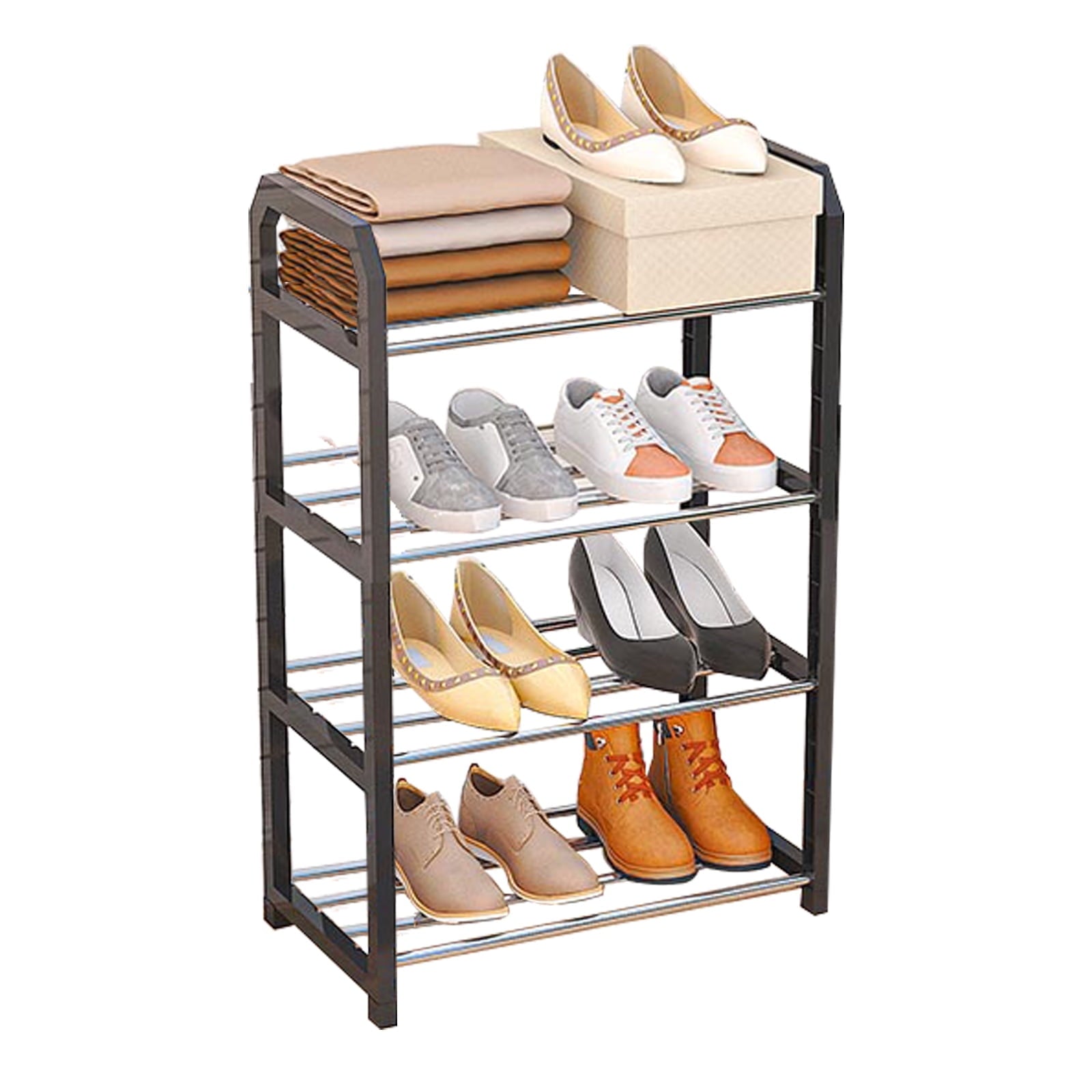 SUGIFT 4-Tier Shoe Rack Steel Shoe Shelf Storage Organizer for Bedroom Closet Entryway Dorm Room Black