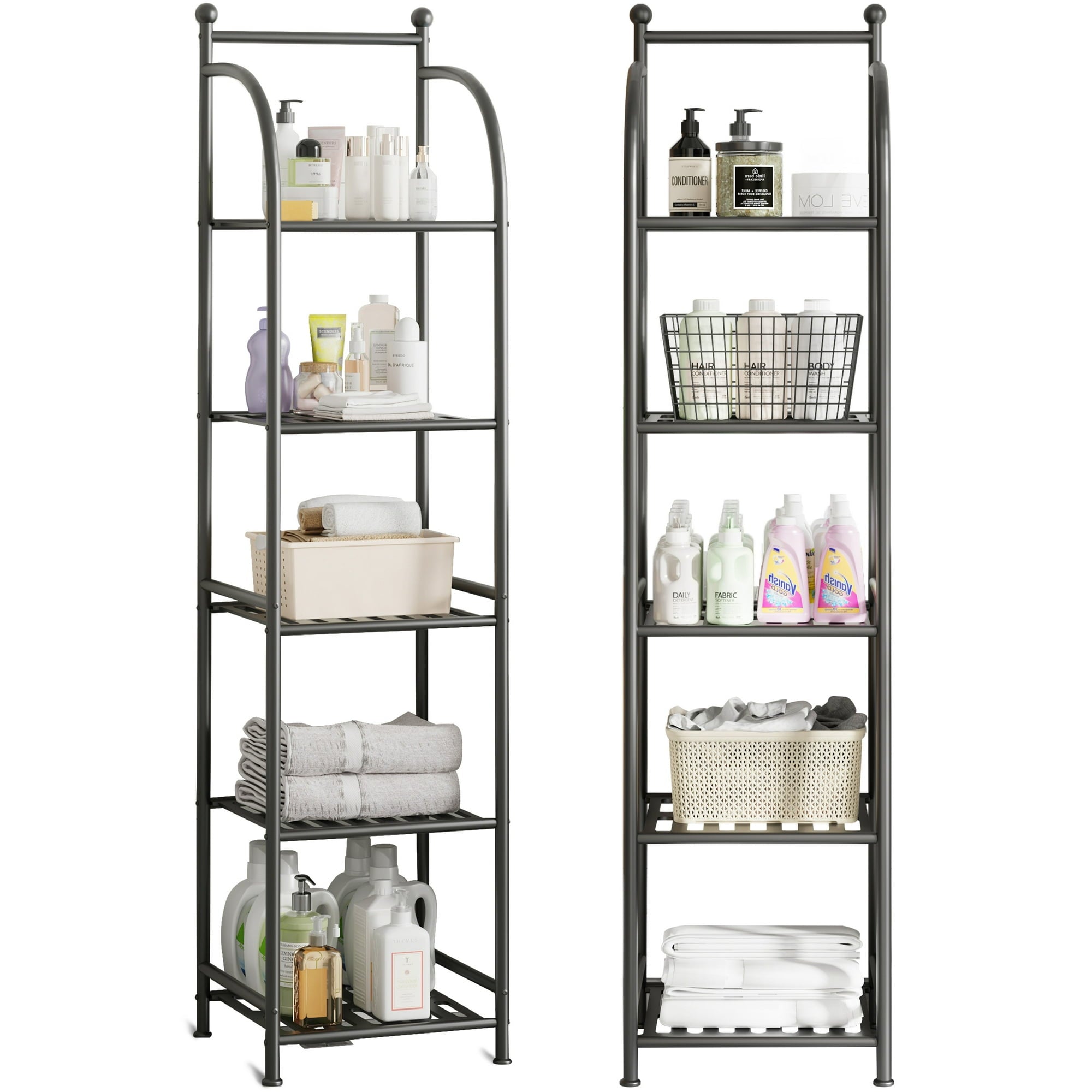 SUGIFT 5 Shelf Bathroom Storage Shelf Unit Shower Shelves for Storage and Towel Display, Black