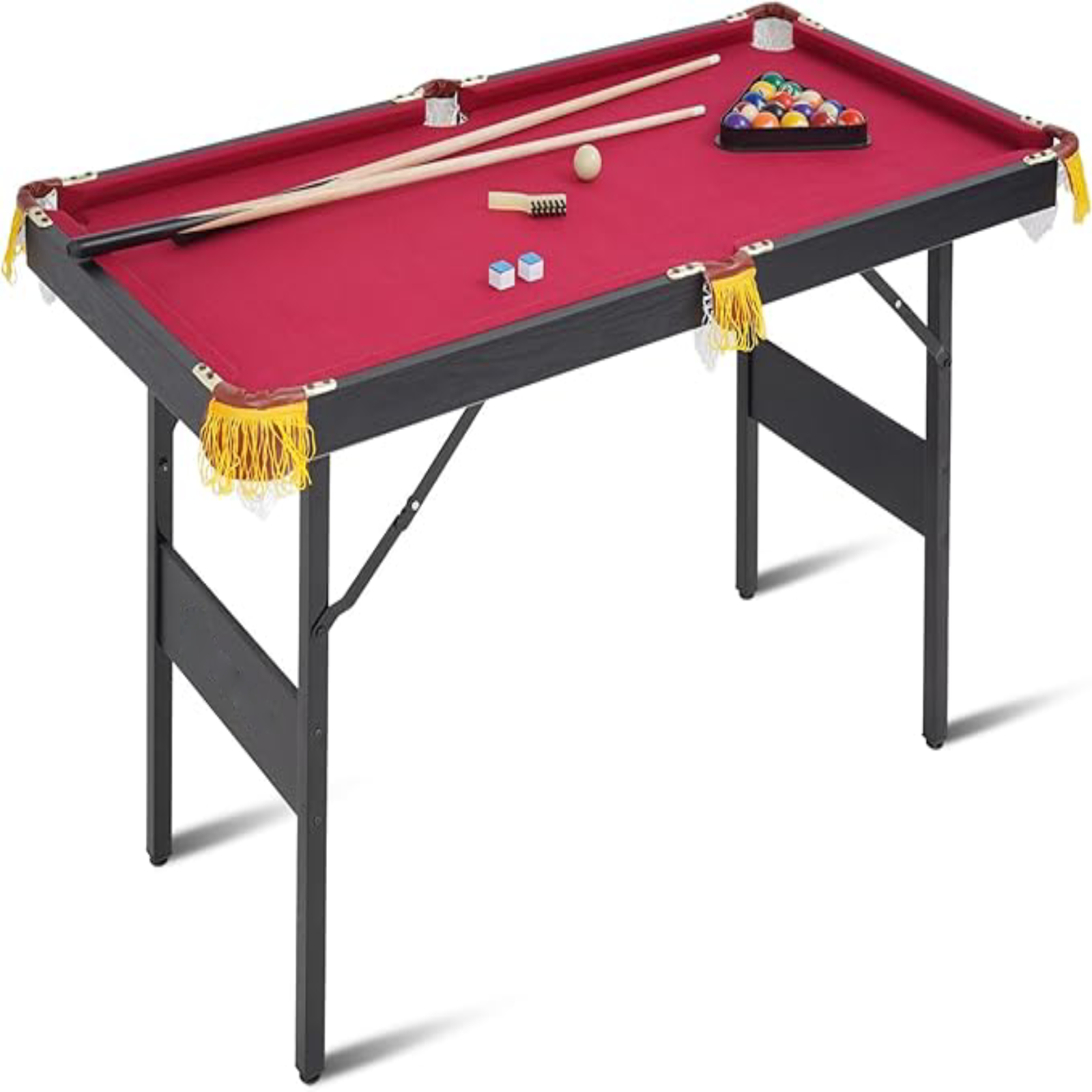 SUGIFT 48in  Foldable Pool Table, Portable Folding Billiard Table, Indoor Pool Arcade Game Table Red