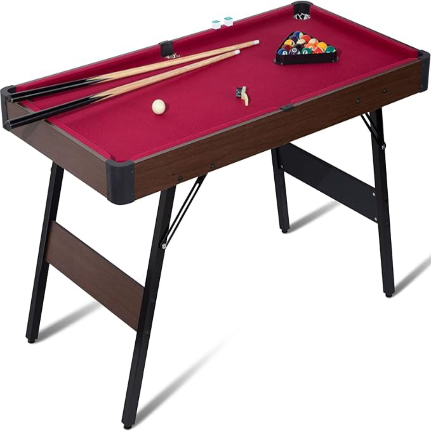 SUGIFT 48in  Folding Pool Table, Portable Billiard Game Tables for Family Game Room Red