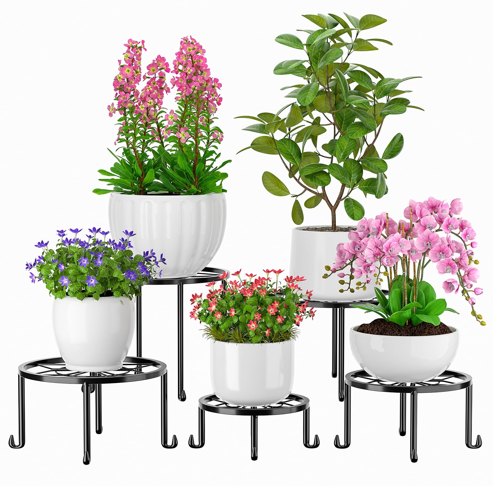 SUGIFT 5 Pack Metal Plant Stands Flowerpot Holders Indoor Outdoor Plant Pot Shelf Decoration Racks Black