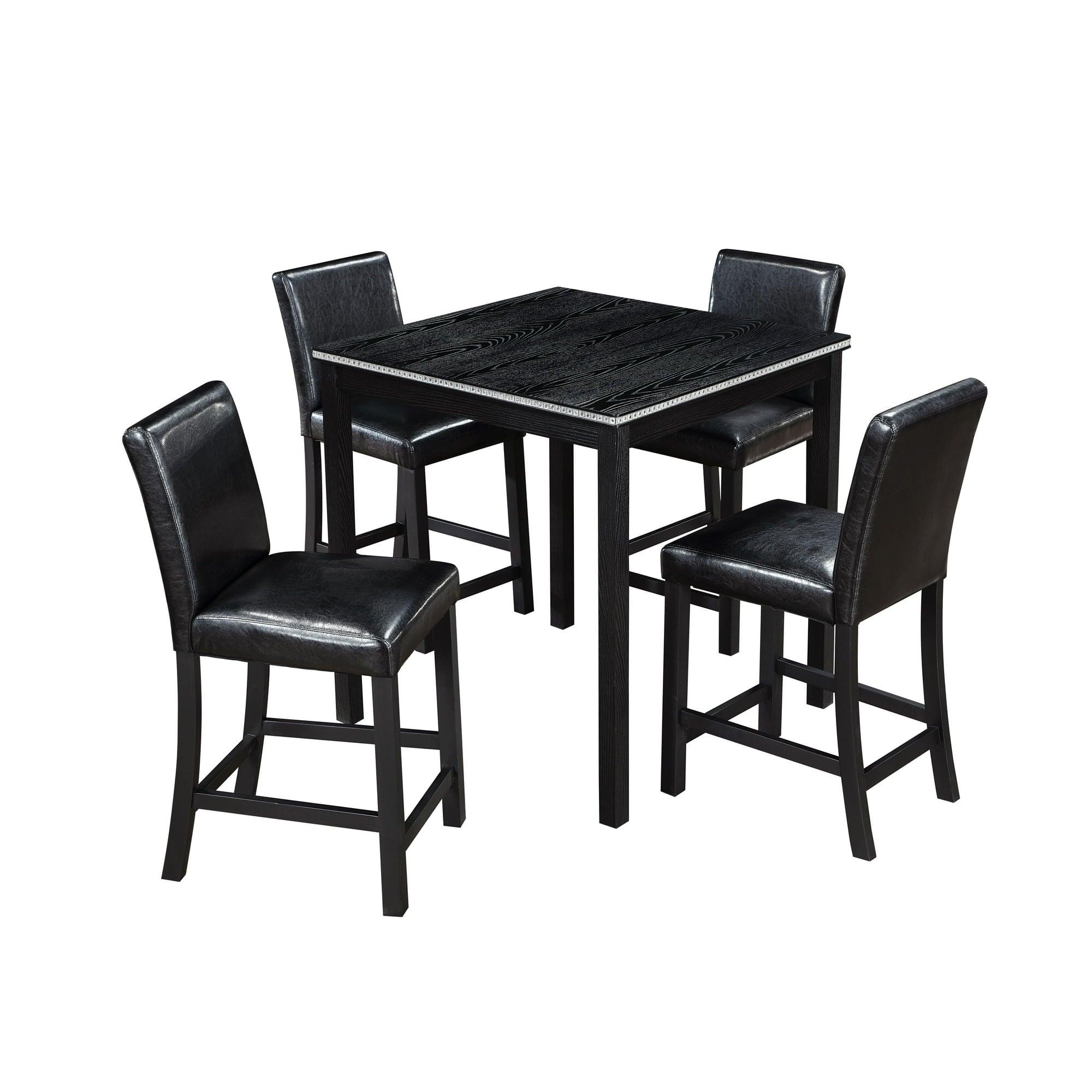 SUGIFT 5 Piece Counter Height Table Set, Wooden Kitchen Table Set with Square Table and 4 Upholstered Chairs