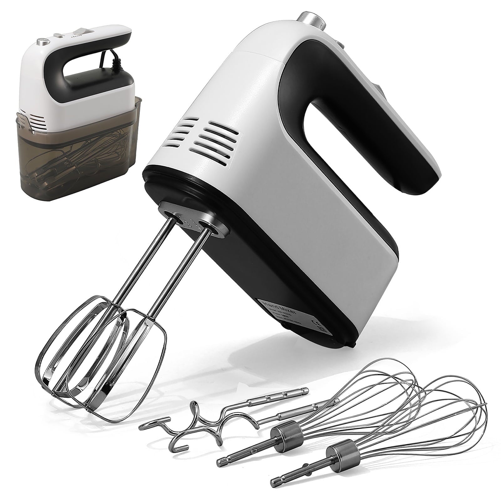 SUGIFT 5 Speed Electric Hand Mixer Handheld Mixers for Kitchen with 6 Steel Accessories White