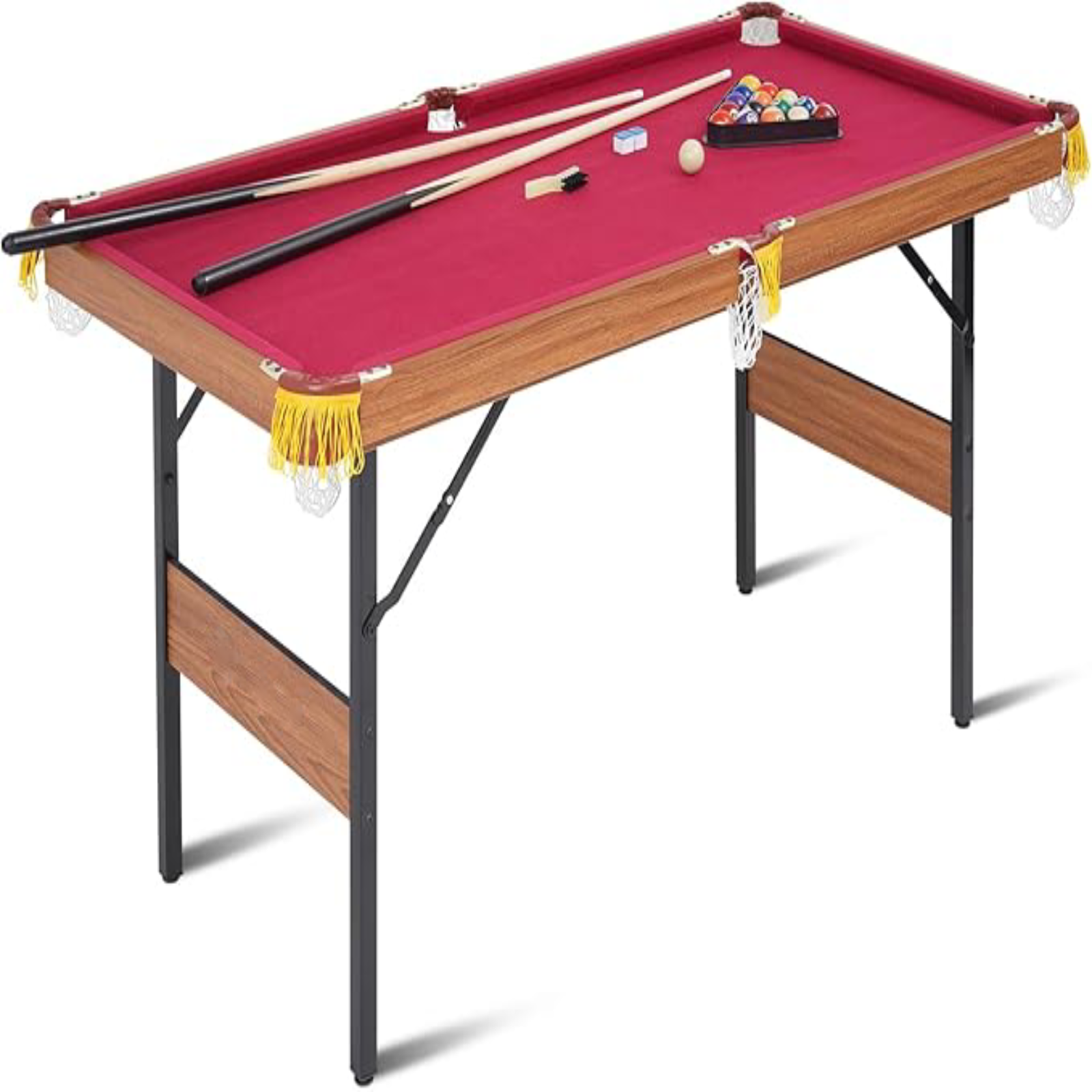 SUGIFT 54in  Foldable Pool Table, Portable Folding Billiard Table, Indoor Pool Arcade Game Table Red