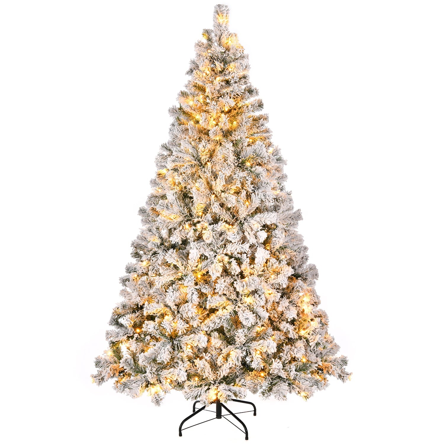 SUGIFT 6.5ft Premium Christmas Tree, Snow Flocked Pine 1000 Branches with 250 Warm White Lights