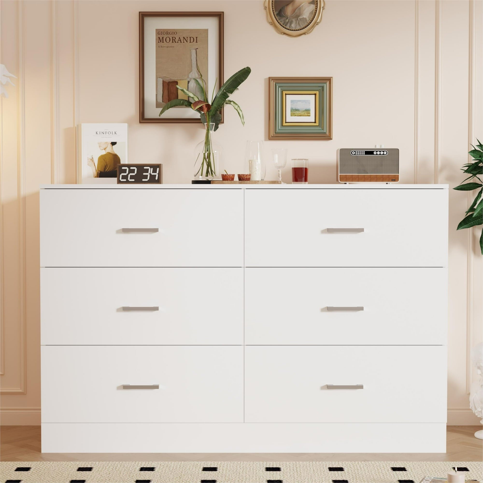 SUGIFT 6 Drawer White Double Dresser for Bedroom