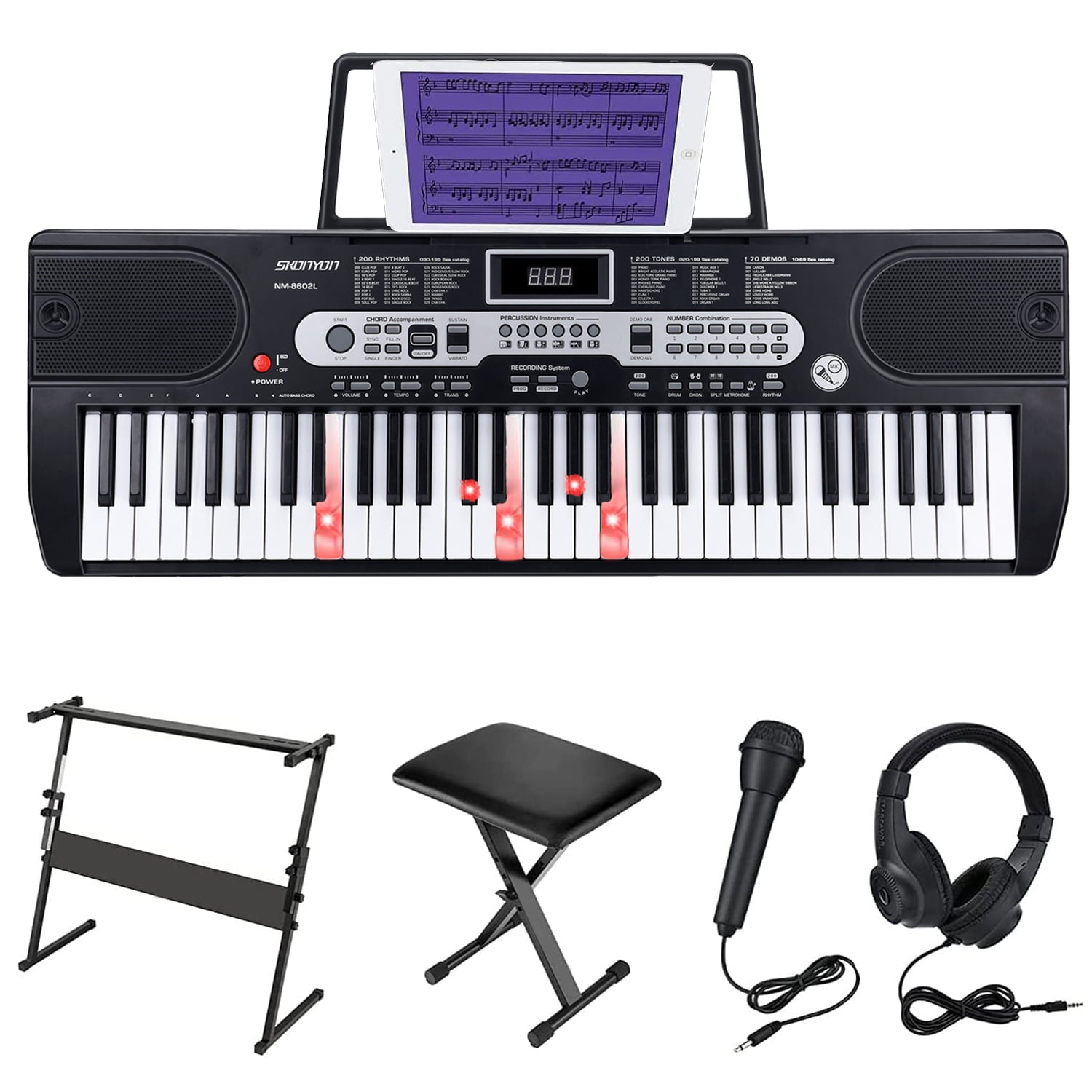 SUGIFT 61 Keys Keyboard Piano Set with Lighted Keys, Portable Electronic Piano Keyboard for Beginners