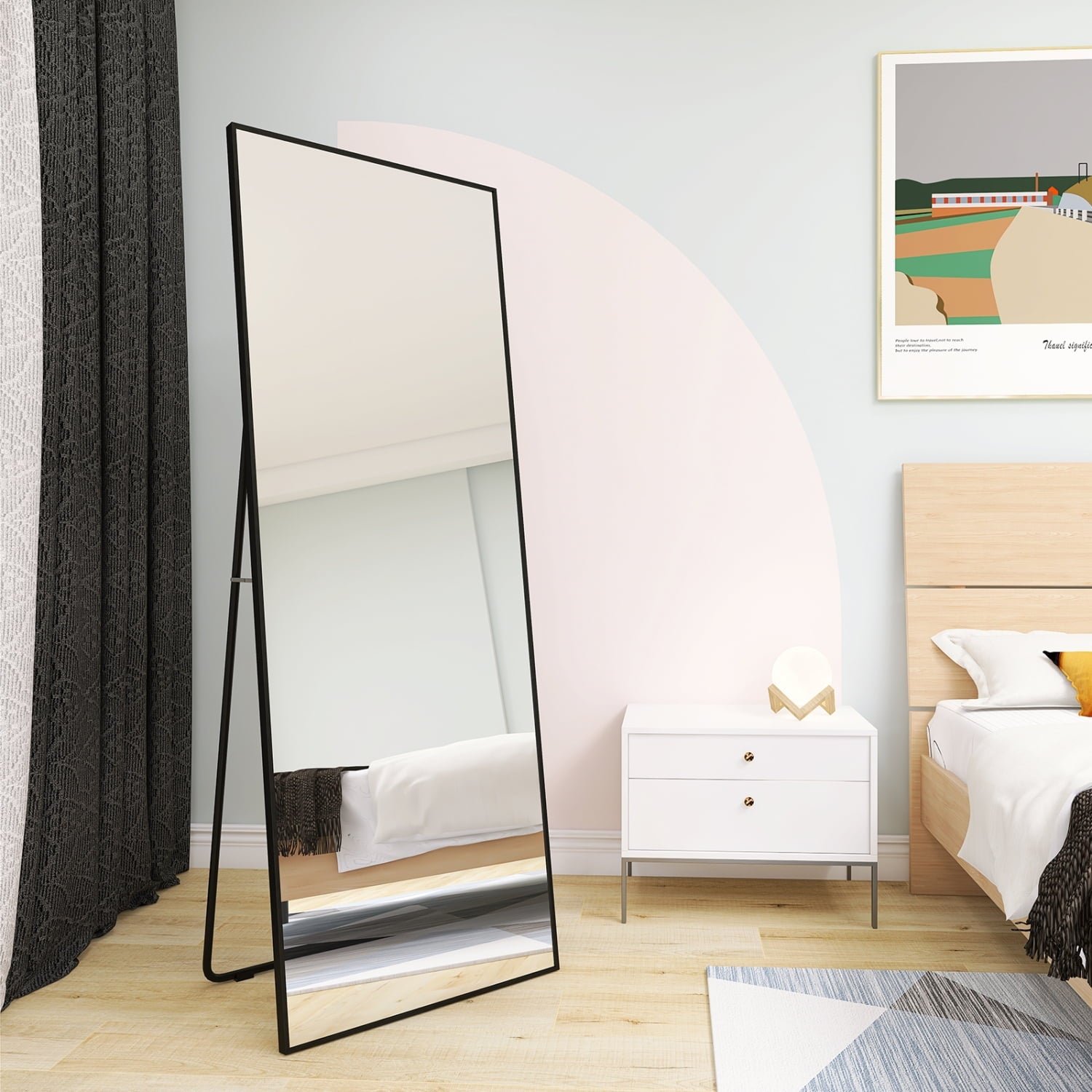 SUGIFT 65x22in Full Length Mirror Rectangle Body Dressing Floor Mirrors, Black