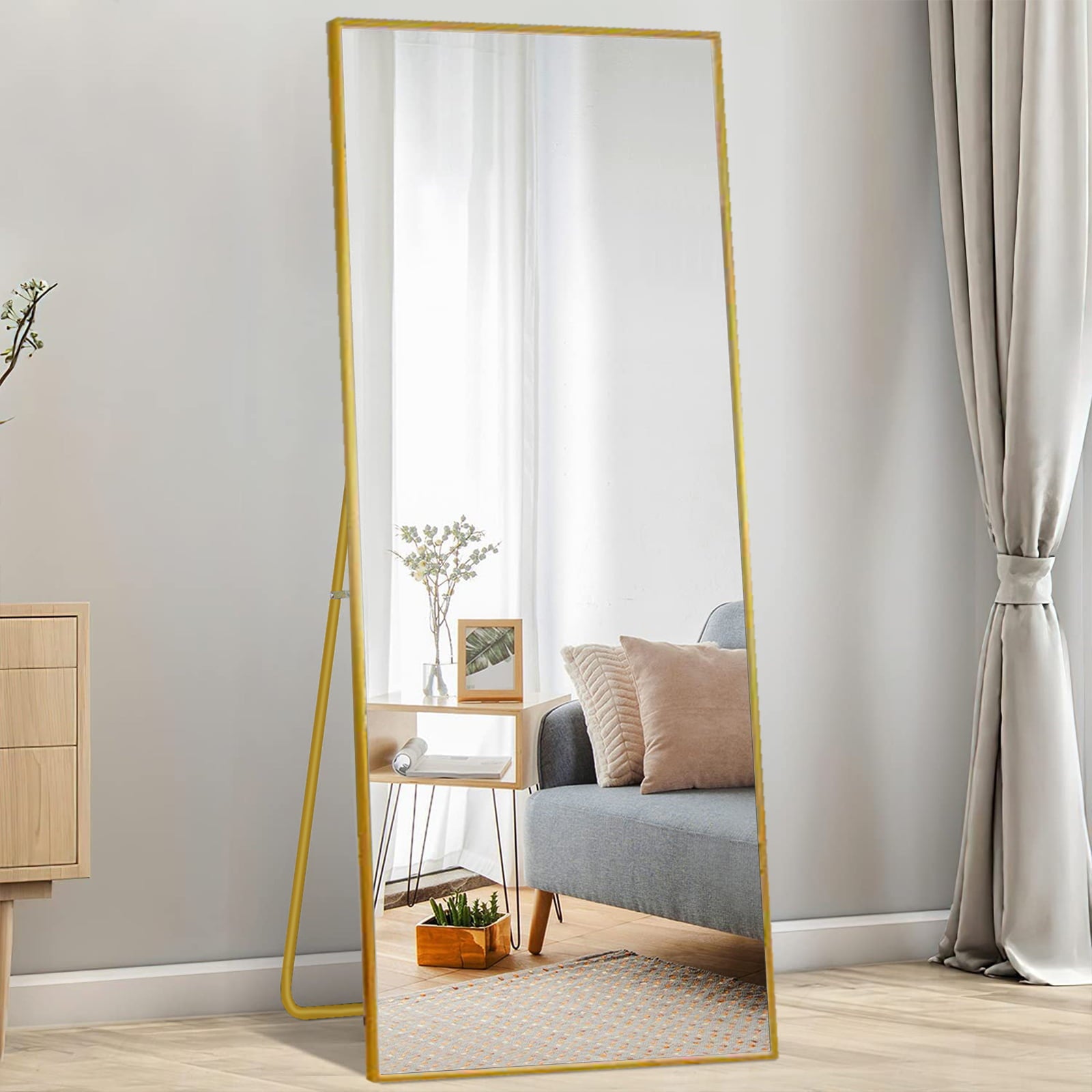 SUGIFT 65x22 inch Floor Mirror Full Length Mirror Rectangle Body Standing Mirror, Gold