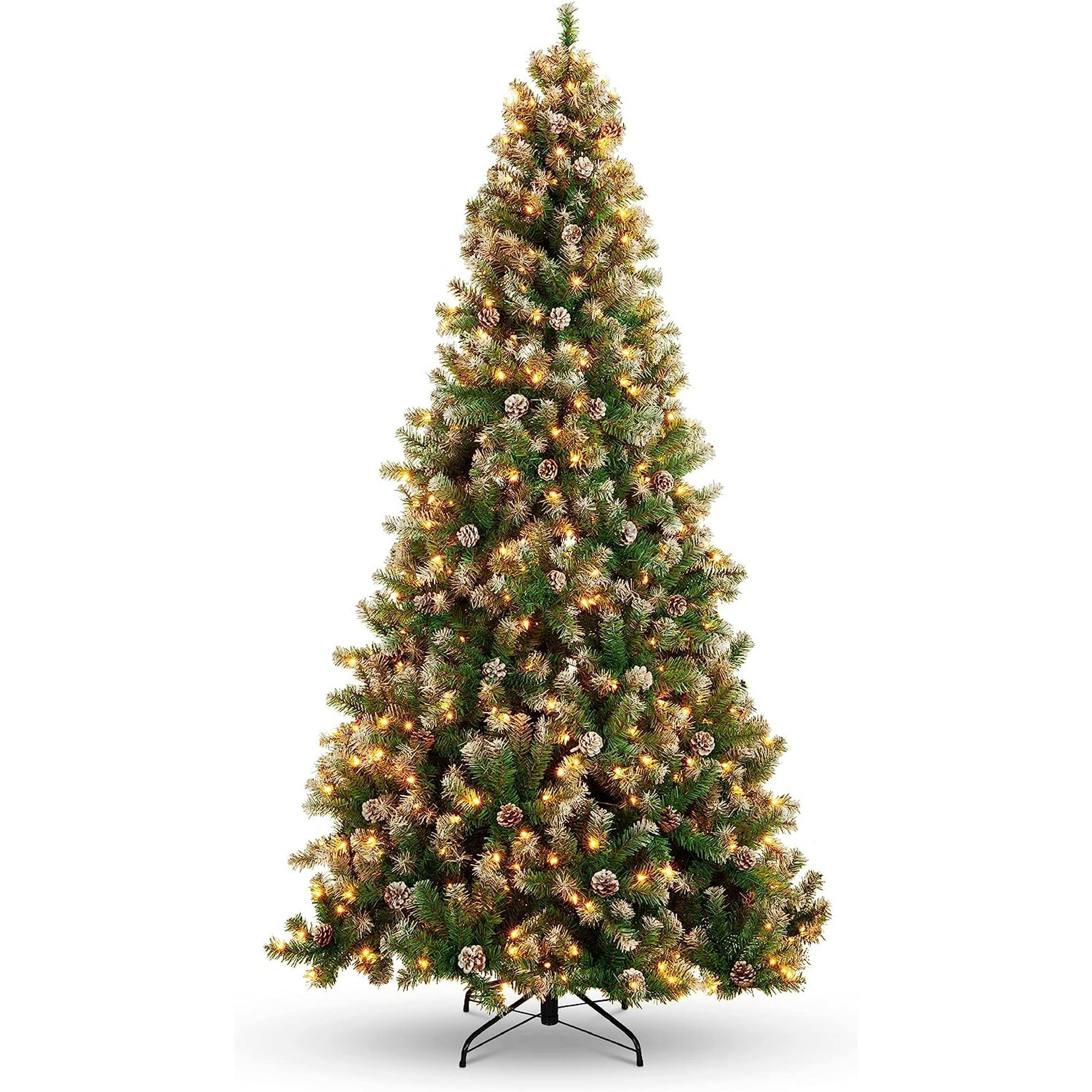 SUGIFT 7.5ft Pre-Lit Pre-Decorated Pine Hinged Artificial Christmas Tree