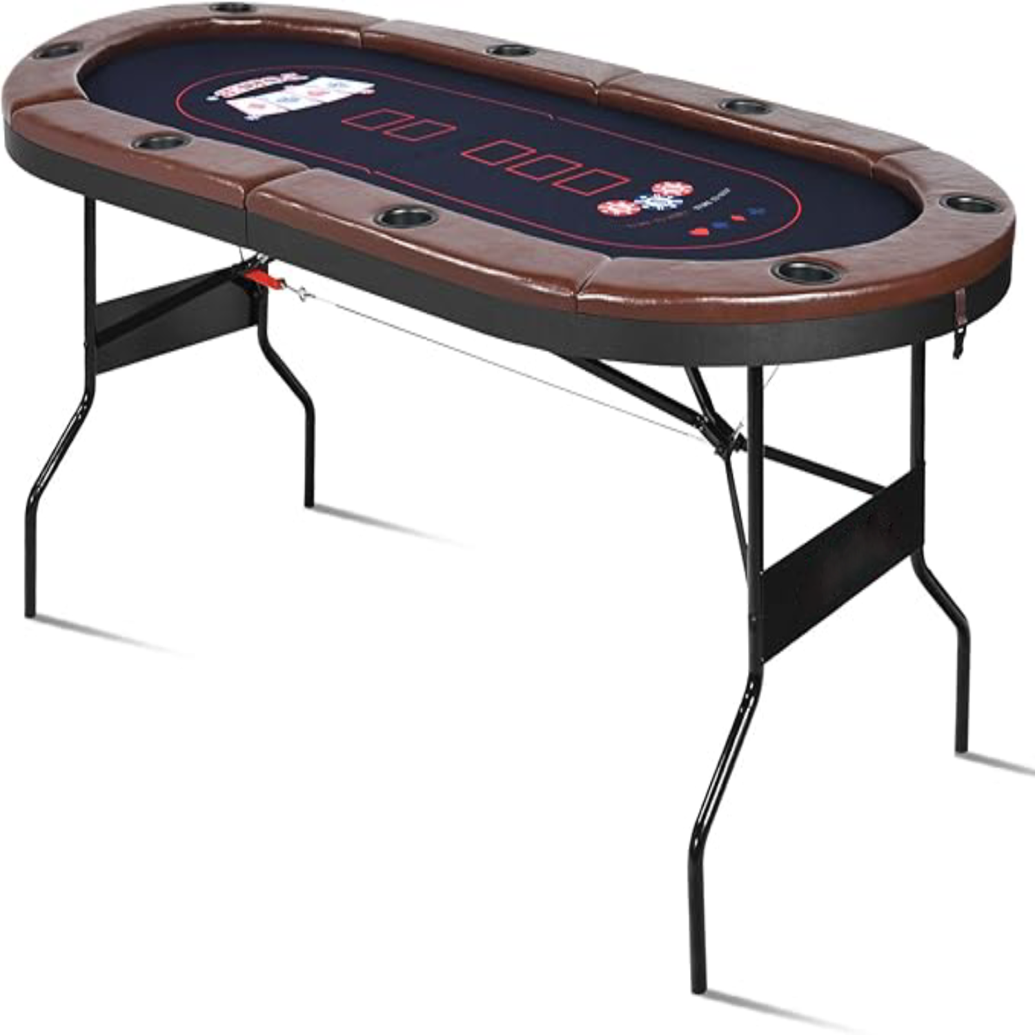 SUGIFT 71in  Foldable Poker Table, 8 Player Texas Holdem Table, Folding Leisure Game Table, Portable Casino Table for Game Room (Brown)