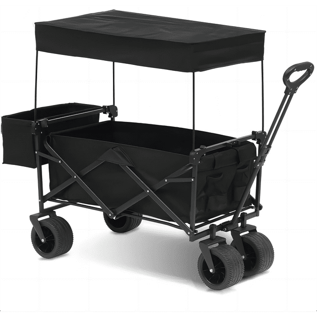 SUGIFT Black Wagon Cart with Wheels Foldable Collapsible Utiity Wagon Beach Wagon, Outdoor and Camping