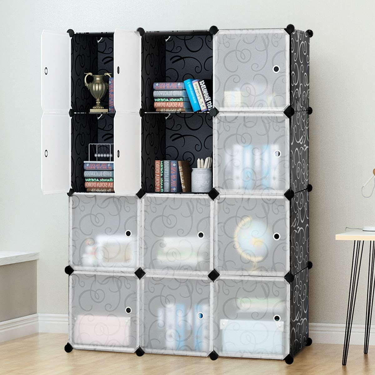 SUGIFT Cube Portable Closet Storage Organizer 14in  x 14in  Clothes Storage Rack Shelves Black (12 Cube)