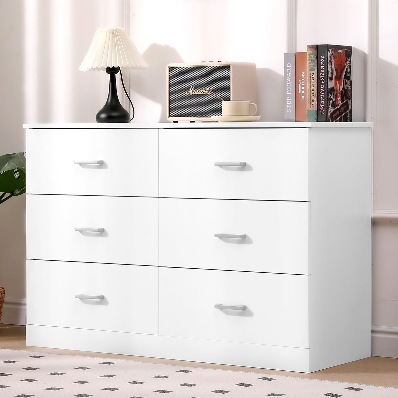 SUGIFT Dresser for Bedroom, White Dresser 6 Drawer with Wide Storage Space