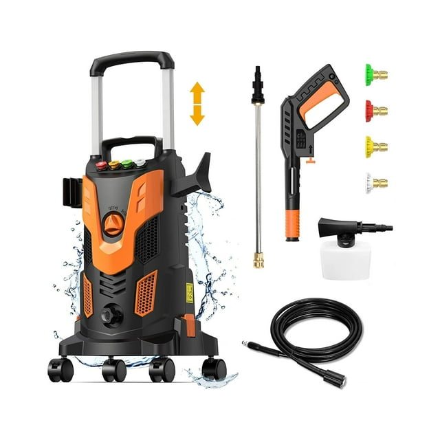 SUGIFT Electric Pressure Washer, 2800 PSI Max, 2.5 GPM Electric Power Washer with Wheels, 4 Quick Connect Nozzles, Foam Cannon, Great for Cars, Patios, Driveways