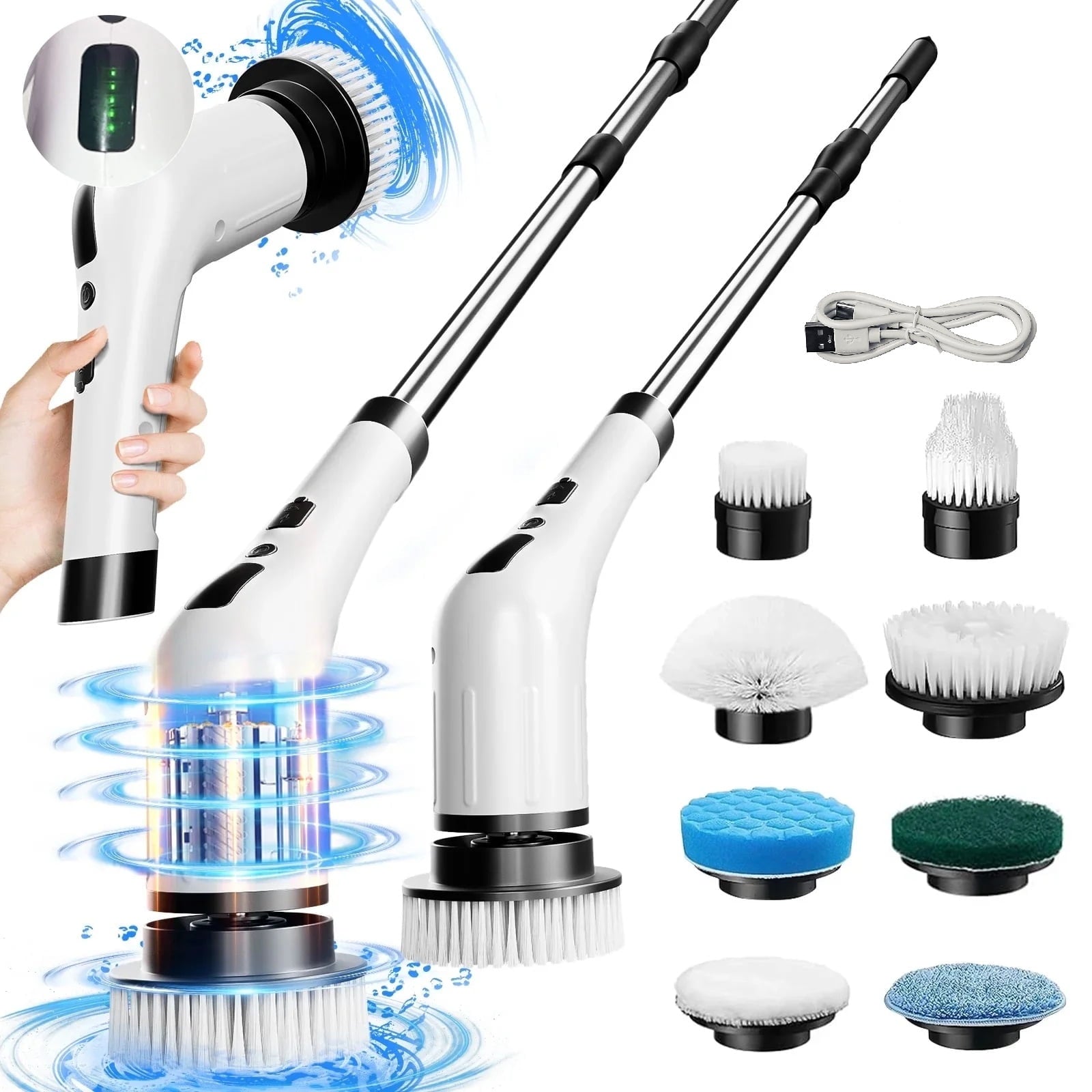 SUGIFT Electric Spin Scrubber Cordless Cleaning Brush with 8 Replaceable Brush Heads Shower Scrubber for Bathroom